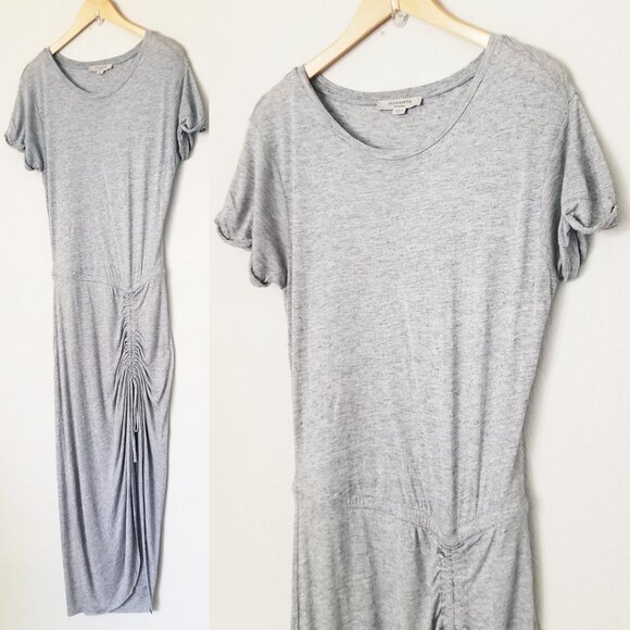 AllSaints Filor Maxi Drawstring Dress Modal Wool Blend Marled Gray Size M $120 - Picture 7 of 16